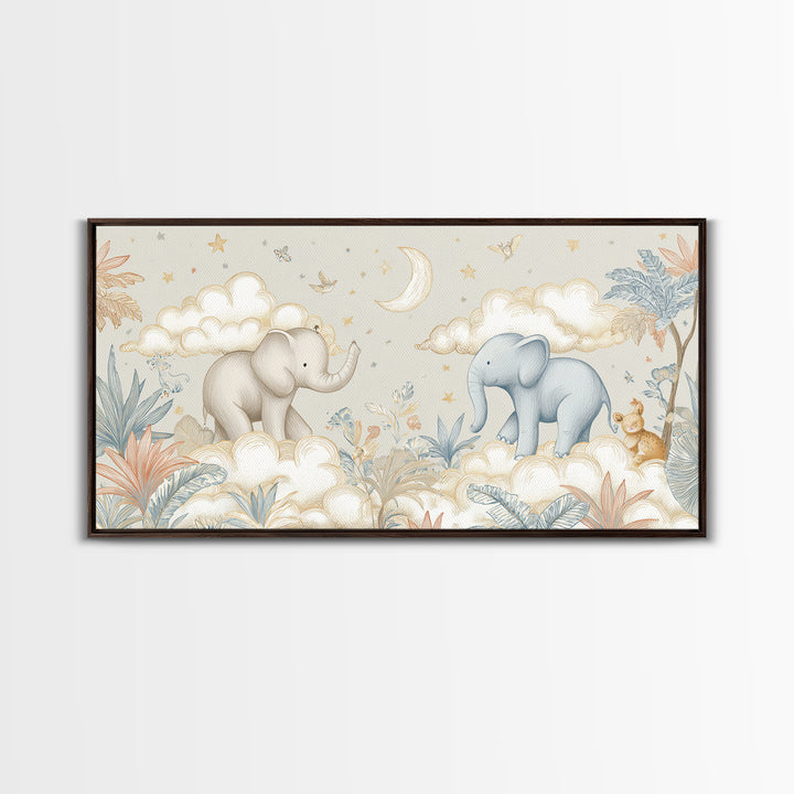 Pastel Jungle Animals Framed Canvas Print, Nursery Art, Wall Decor, Nursery Decor, Fine Art, Nursery, Playroom Decor, NUR-2x1-86