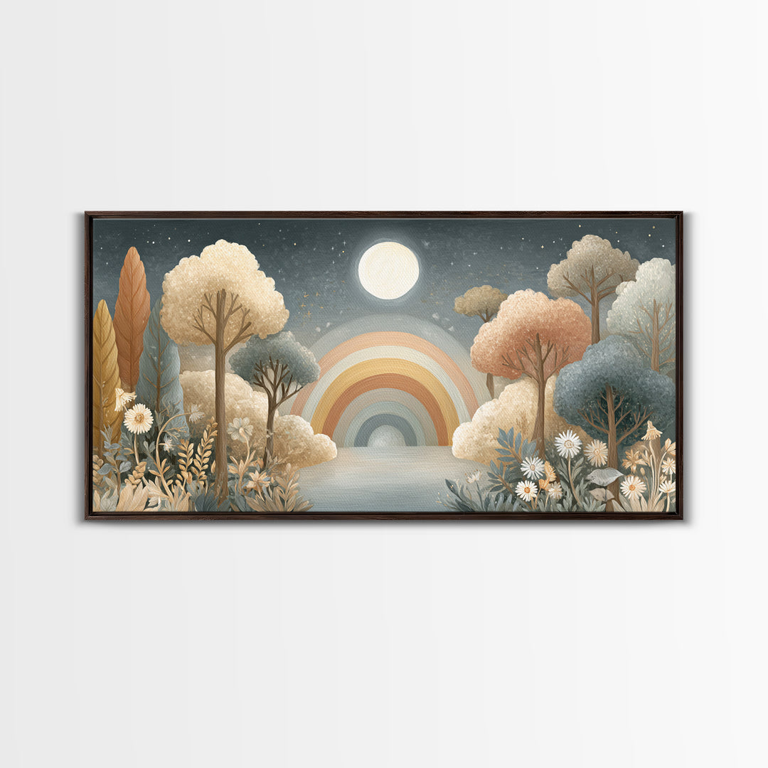 Rainbow Arch with Muted Nursery Colors Framed Canvas Print, Nursery Art, Wall Art Set of 3, Nursery Decor, Fine Art, Nursery, NUR-2x1-99