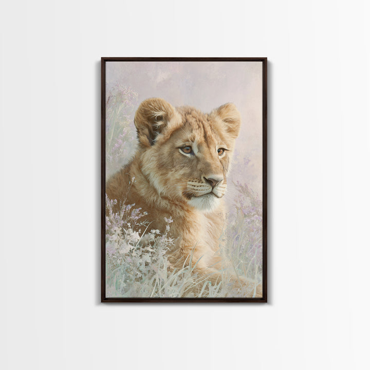Lion Cub with Soft Golden Mane Framed Canvas Print, Nursery Art, Printable Wall Art, Nursery Decor, Abstract Art, Nursery, NUR-2x3-17