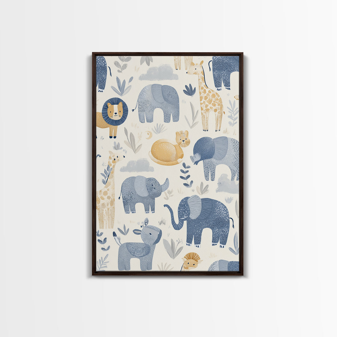 Pastel Jungle Animals Framed Canvas Print, Nursery Art, Statement Artwork, Nursery Decor, Abstract Art, Nursery, NUR-2x3-2