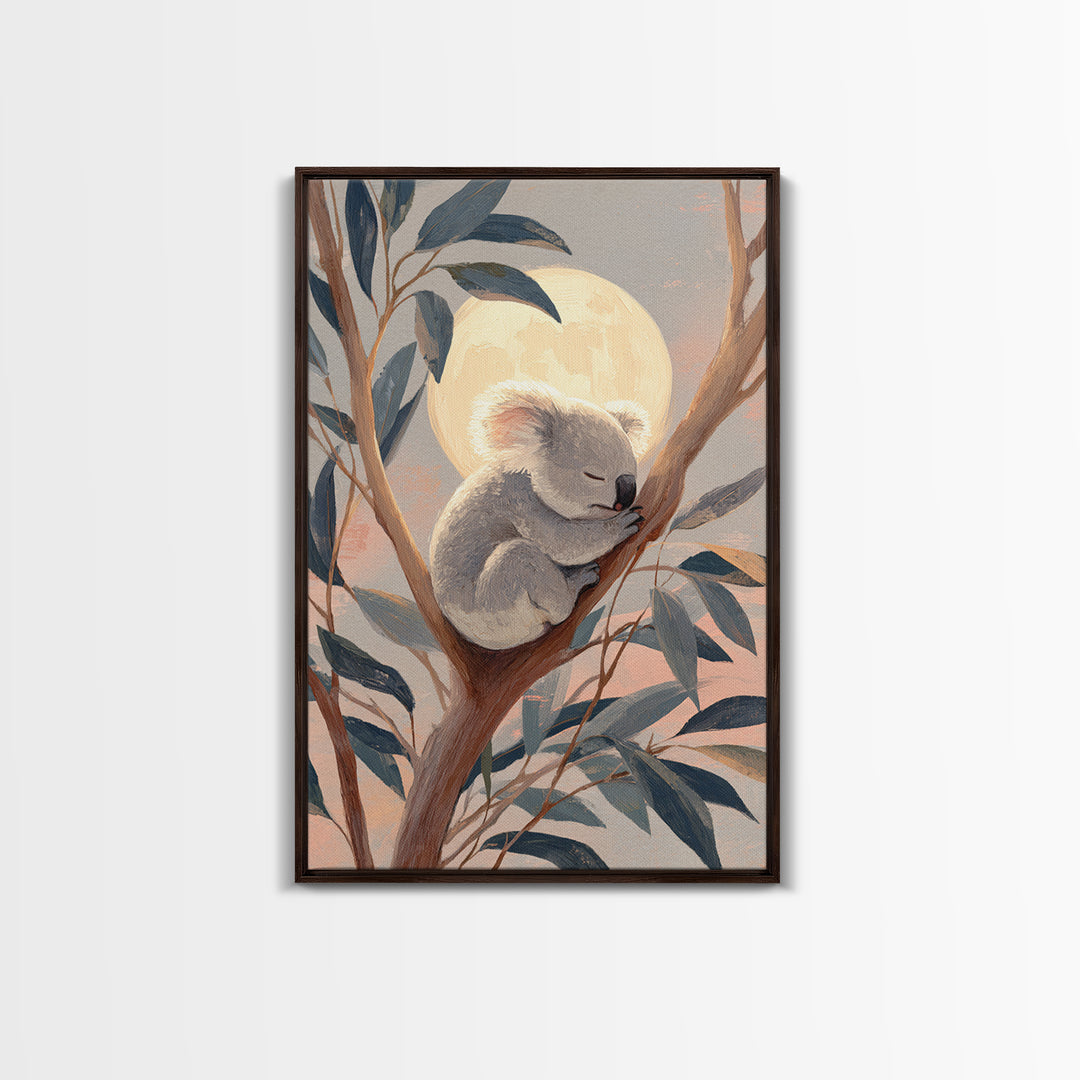 Sleeping Koala on Eucalyptus Branch Framed Canvas Print, Nursery Art, Contemporary Art, Nursery Decor, Fine Art, Nursery, NUR-2x3-21