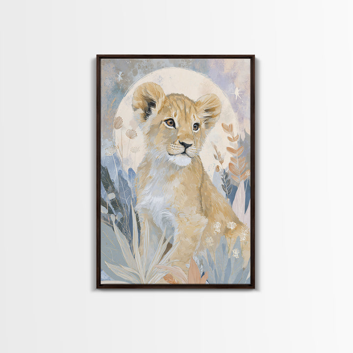 Lion Cub with Soft Golden Mane Framed Canvas Print, Nursery Art, Printable Wall Art, Nursery Decor, Abstract Art, Nursery, NUR-2x3-41