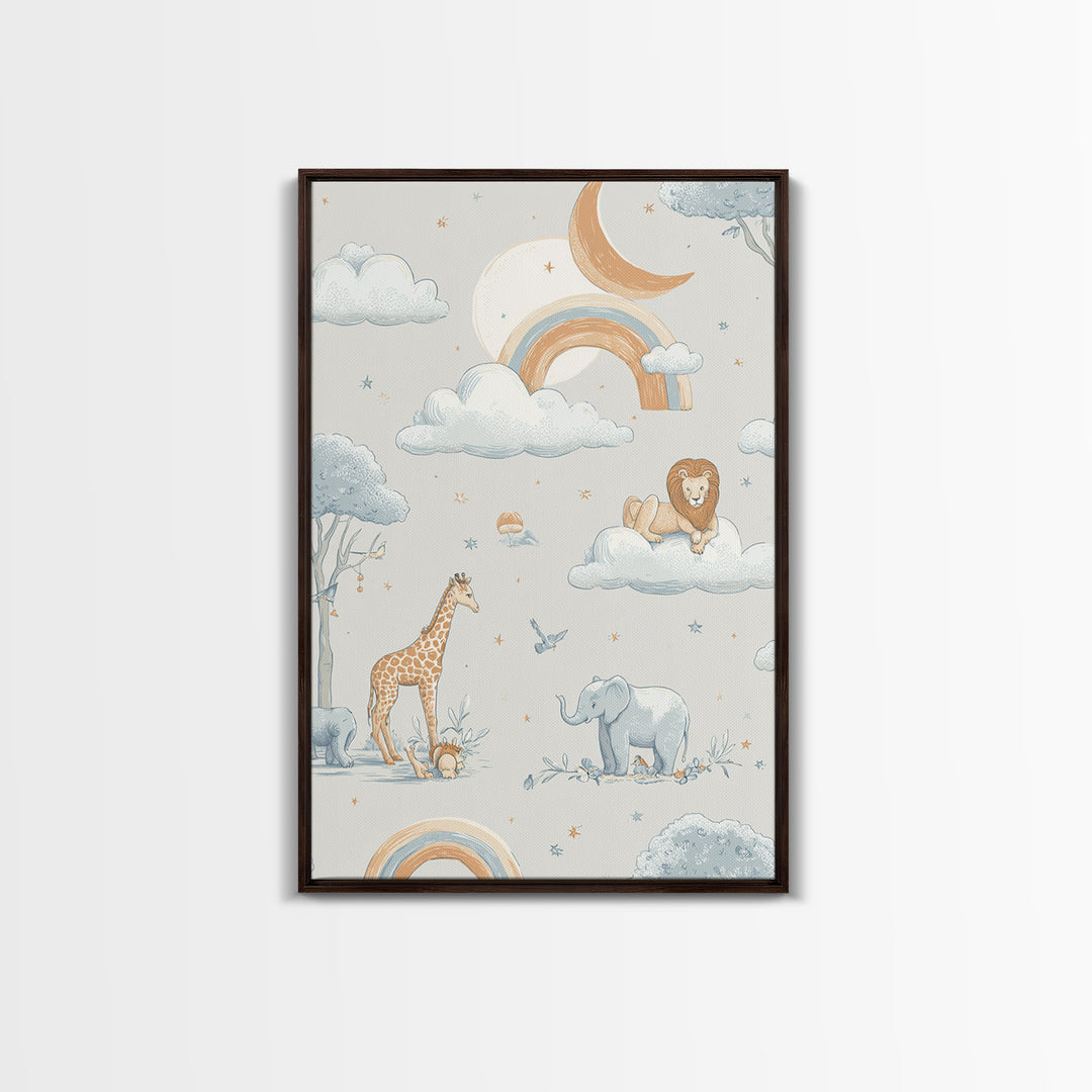 Animal Alphabet Scene Without Readable Letters Framed Canvas Print, Nursery Art, Contemporary Art, Nursery Decor, Nursery, NUR-2x3-43