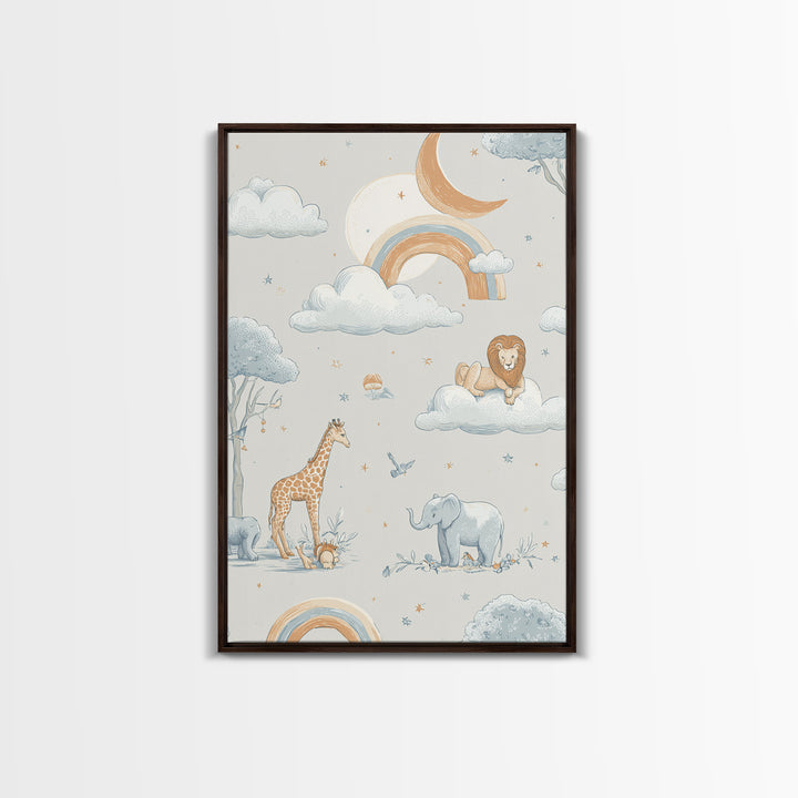 Animal Alphabet Scene Without Readable Letters Framed Canvas Print, Nursery Art, Contemporary Art, Nursery Decor, Nursery, NUR-2x3-43