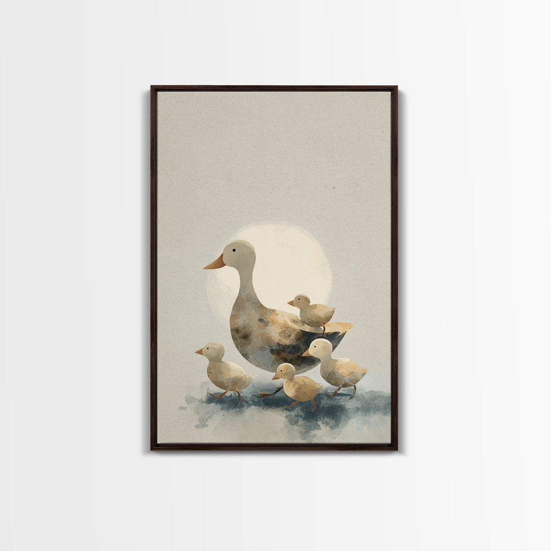 Ducklings Following a Mother Duck Framed Canvas Print, Nursery Art, Textured Painting, Nursery Decor, Fine Art, Nursery, NUR-2x3-46