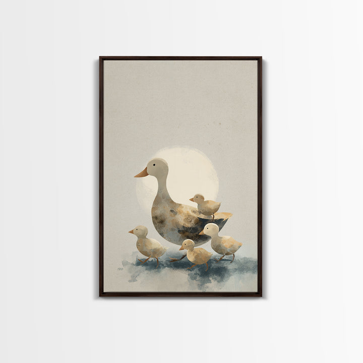 Ducklings Following a Mother Duck Framed Canvas Print, Nursery Art, Textured Painting, Nursery Decor, Fine Art, Nursery, NUR-2x3-46
