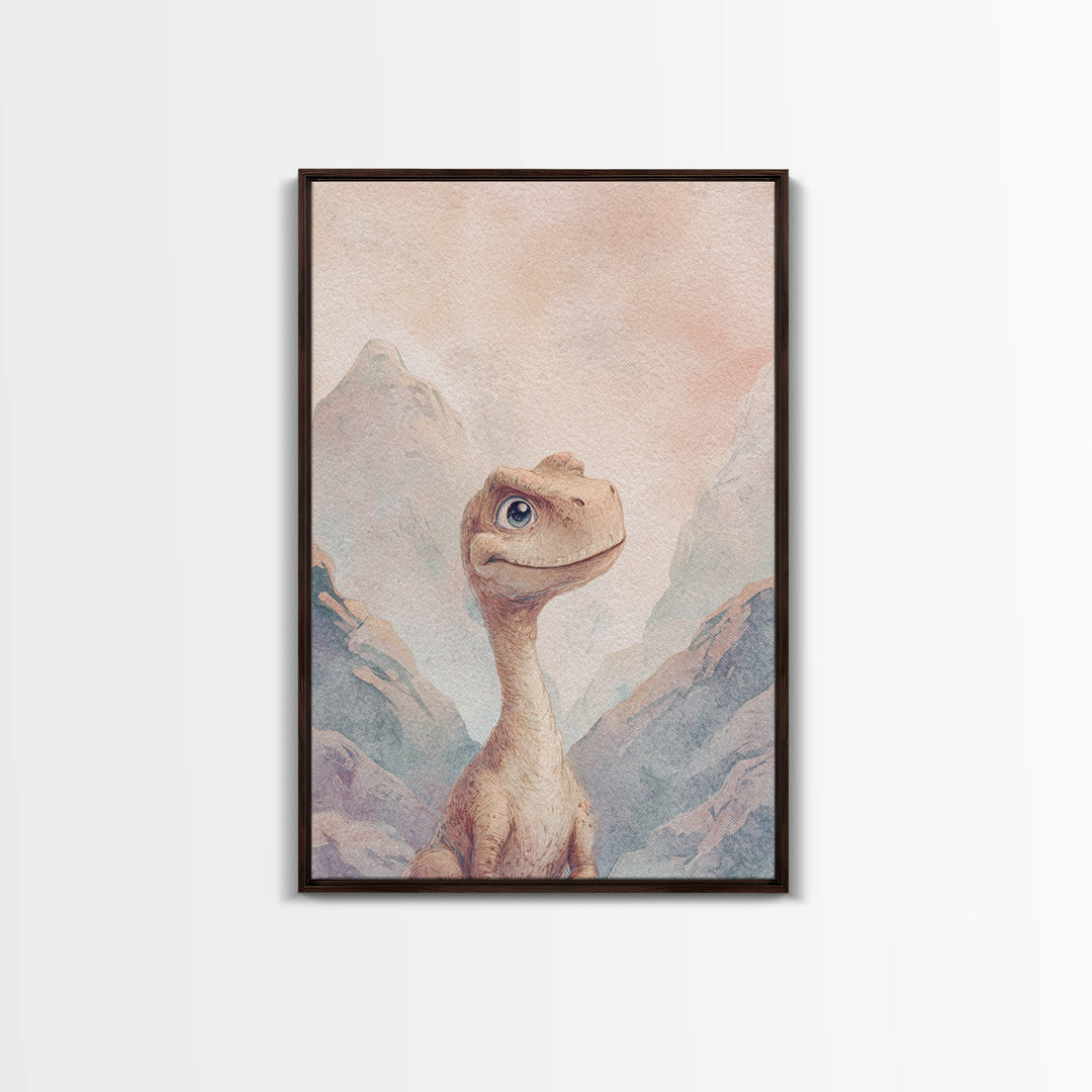 Tiny Dinosaur with Friendly Expression Framed Canvas Print, Nursery Art, Wall Art, Nursery Decor, Abstract Art, Nursery, NUR-2x3-47