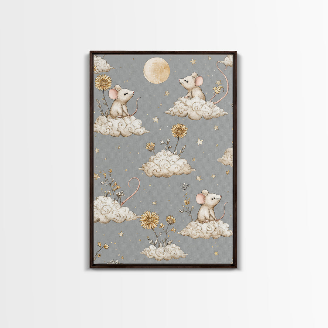 Ballet Mouse in Storybook Style Framed Canvas Print, Nursery Art, Boho Decor, Nursery Decor, Fine Art, Nursery, Wall Hangings, NUR-2x3-52