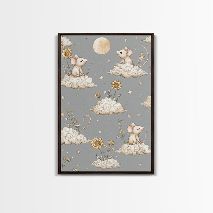 Ballet Mouse in Storybook Style Framed Canvas Print, Nursery Art, Boho Decor, Nursery Decor, Fine Art, Nursery, Wall Hangings, NUR-2x3-52