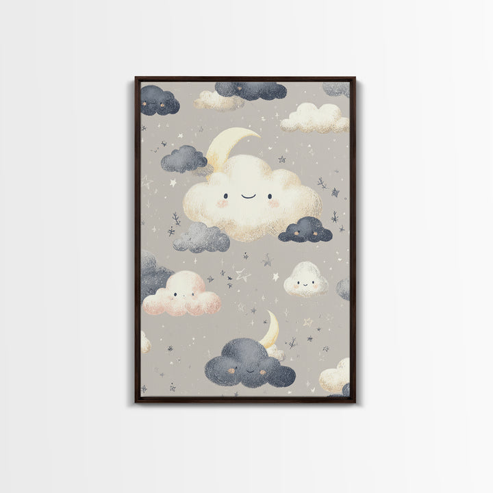 Moon and Stars Framed Canvas Print, Nursery Art, Digital Art, Nursery Decor, Oil Painting, Nursery, Girl Nursery Decor, NUR-2x3-59