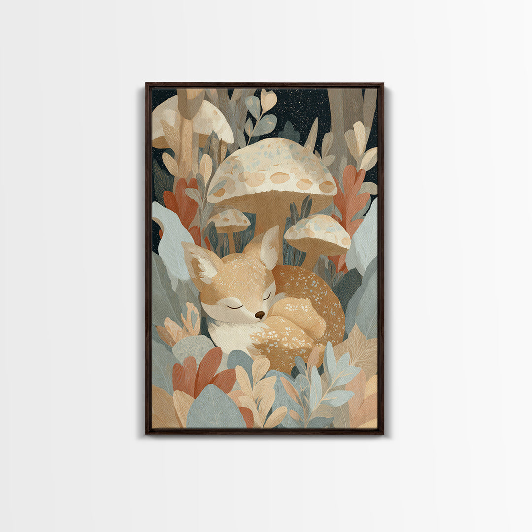 Woodland Fox Tucked Framed Canvas Print, Nursery Art, Wall Art, Nursery Decor, Nursery, Nursery Prints, Playroom Decor, NUR-2x3-60