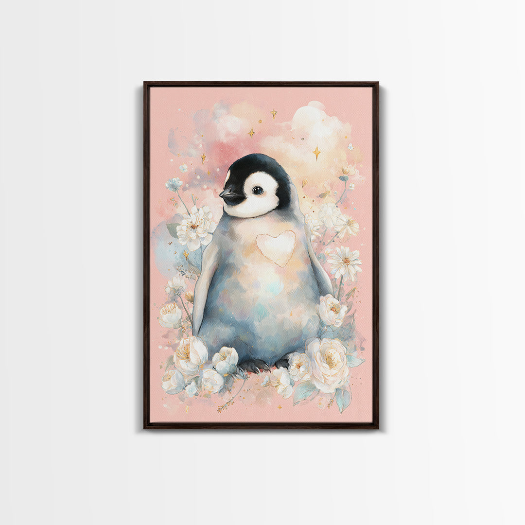 Penguin Holding a Little Heart Shape Canvas Print, Nursery Art, Wall Decor, Nursery Decor, Fine Art, Nursery, Playroom Decor, NUR-2x3-66