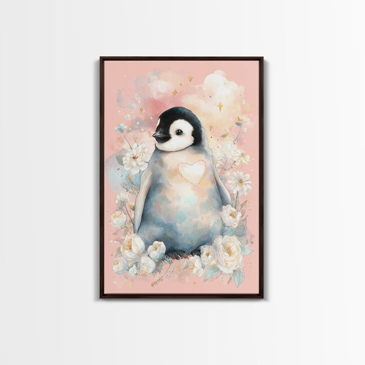 Penguin Holding a Little Heart Shape Canvas Print, Nursery Art, Wall Decor, Nursery Decor, Fine Art, Nursery, Playroom Decor, NUR-2x3-66