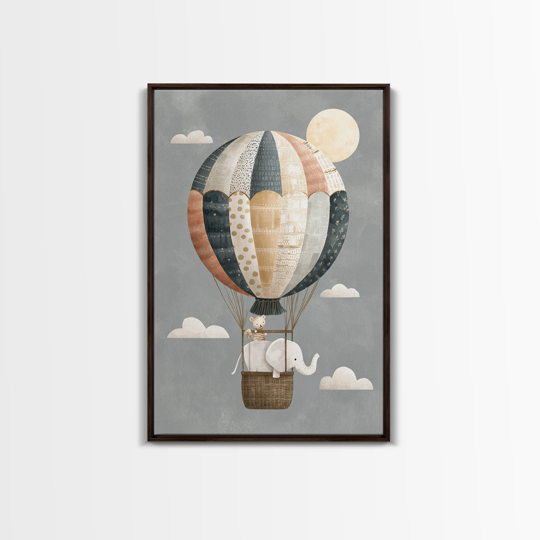Floating Hot Air Balloon Framed Canvas Print, Nursery Art, Printable Art, Nursery Decor, Fine Art, Nursery, Watercolor Print, NUR-2x3-68