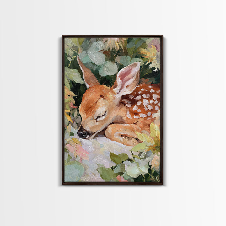 Deer Fawn Sleeping Canvas Print, Nursery Art, Playroom Wall Art, Nursery Decor, Fine Art, Nursery, Statement Artwork, NUR-2x3-7