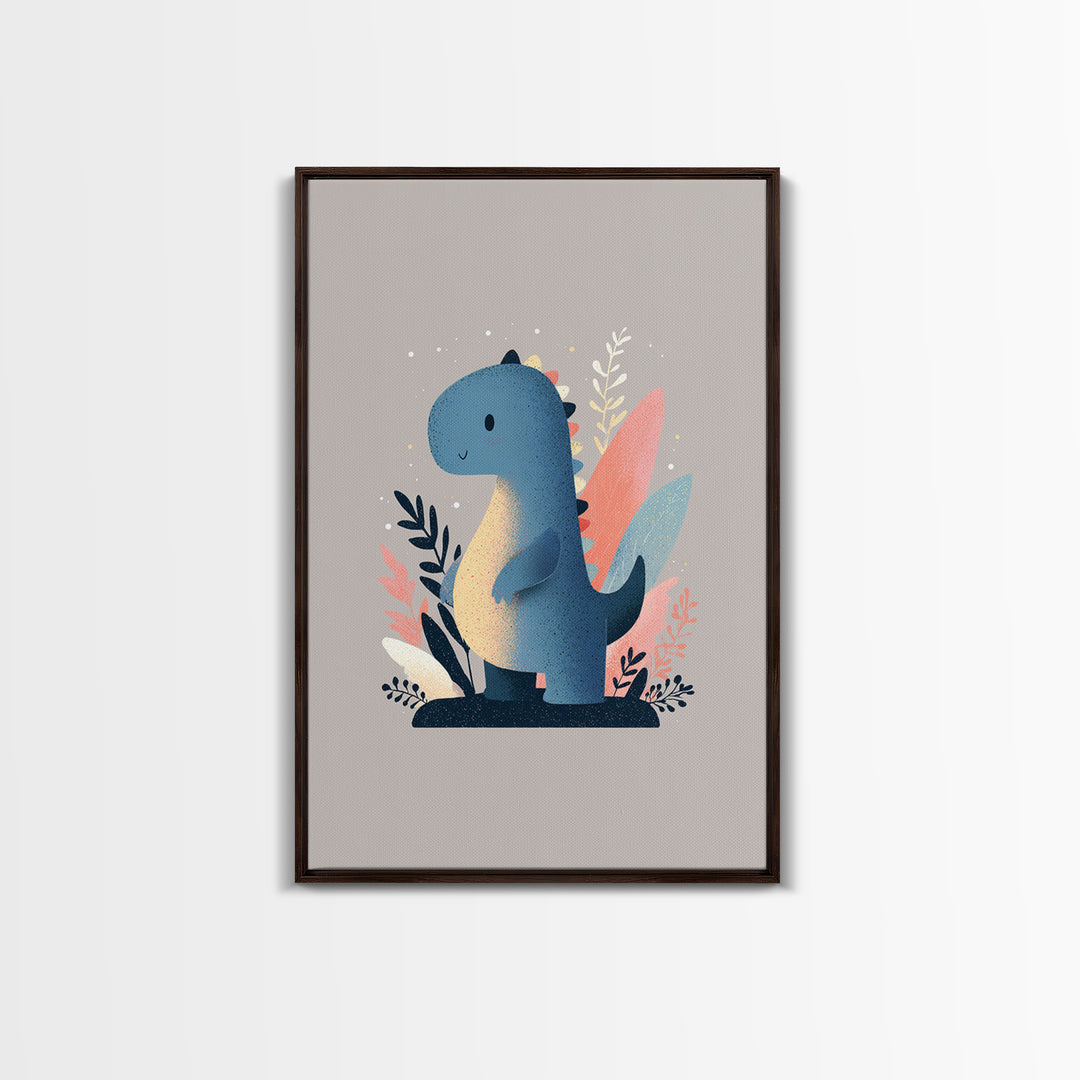Tiny Dinosaur with Friendly Expression Canvas Print, Nursery Art, Nursery Decor, Nursery, Kids Wall Art, Woodland Nursery, NUR-2x3-71