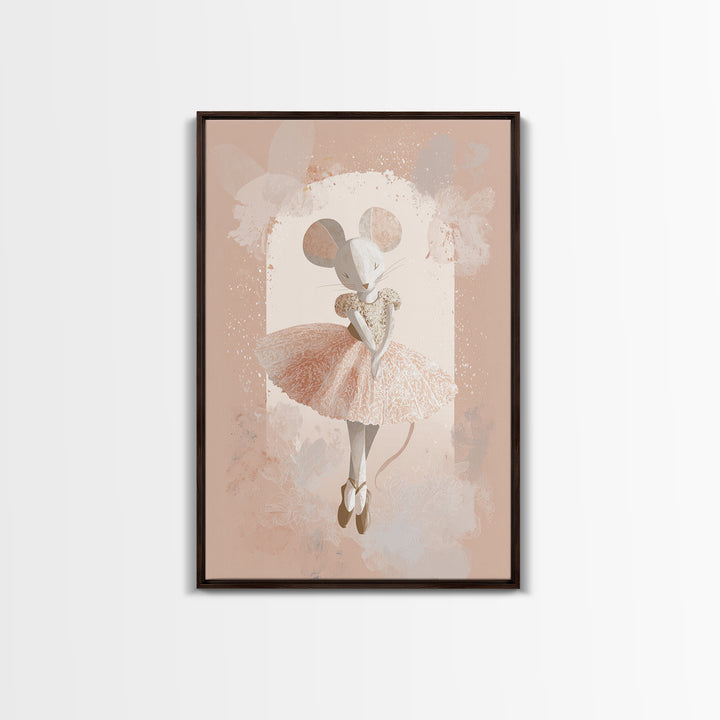 Ballet Mouse in Storybook Style Framed Canvas Print, Nursery Art, Girl Nursery Decor, Nursery Decor, Fine Art, Nursery, NUR-2x3-76