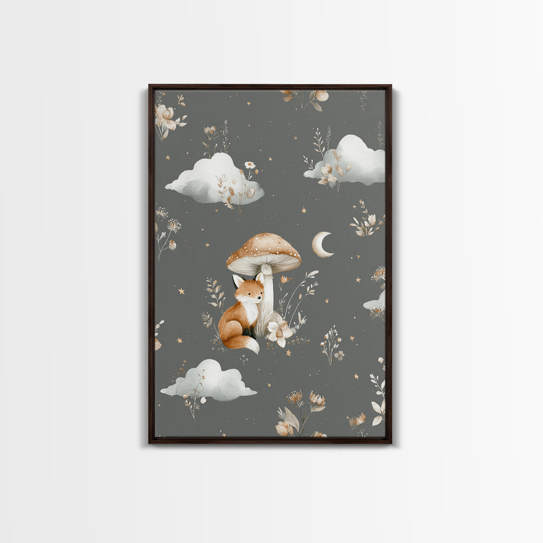 Woodland Fox Tucked Framed Canvas Print, Nursery Art, Playroom Wall Art, Nursery Decor, Fine Art, Nursery, Statement Artwork, NUR-2x3-84