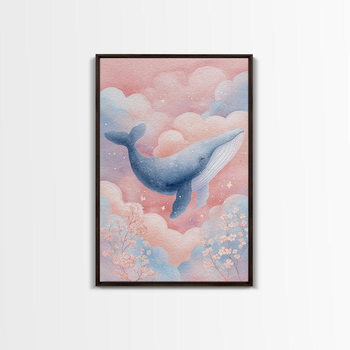 Whale and Tiny Stars Framed Canvas Print, Nursery Art, Nursery Wall Art, Nursery Decor, Fine Art, Nursery, Woodland Nursery, NUR-2x3-88