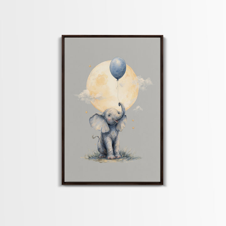 Sleepy Baby Elephant Holding a Tiny Balloon Canvas Print, Nursery Art, Art Print, Nursery Decor, Nursery 409, Wall Art Set of, NUR-2x3-9