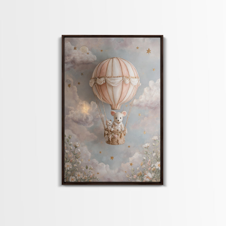 Floating Hot Air Balloon Framed Canvas Print, Nursery Art, Home Decor, Nursery Decor, Abstract Art, Nursery, Contemporary Art, NUR-2x3-92