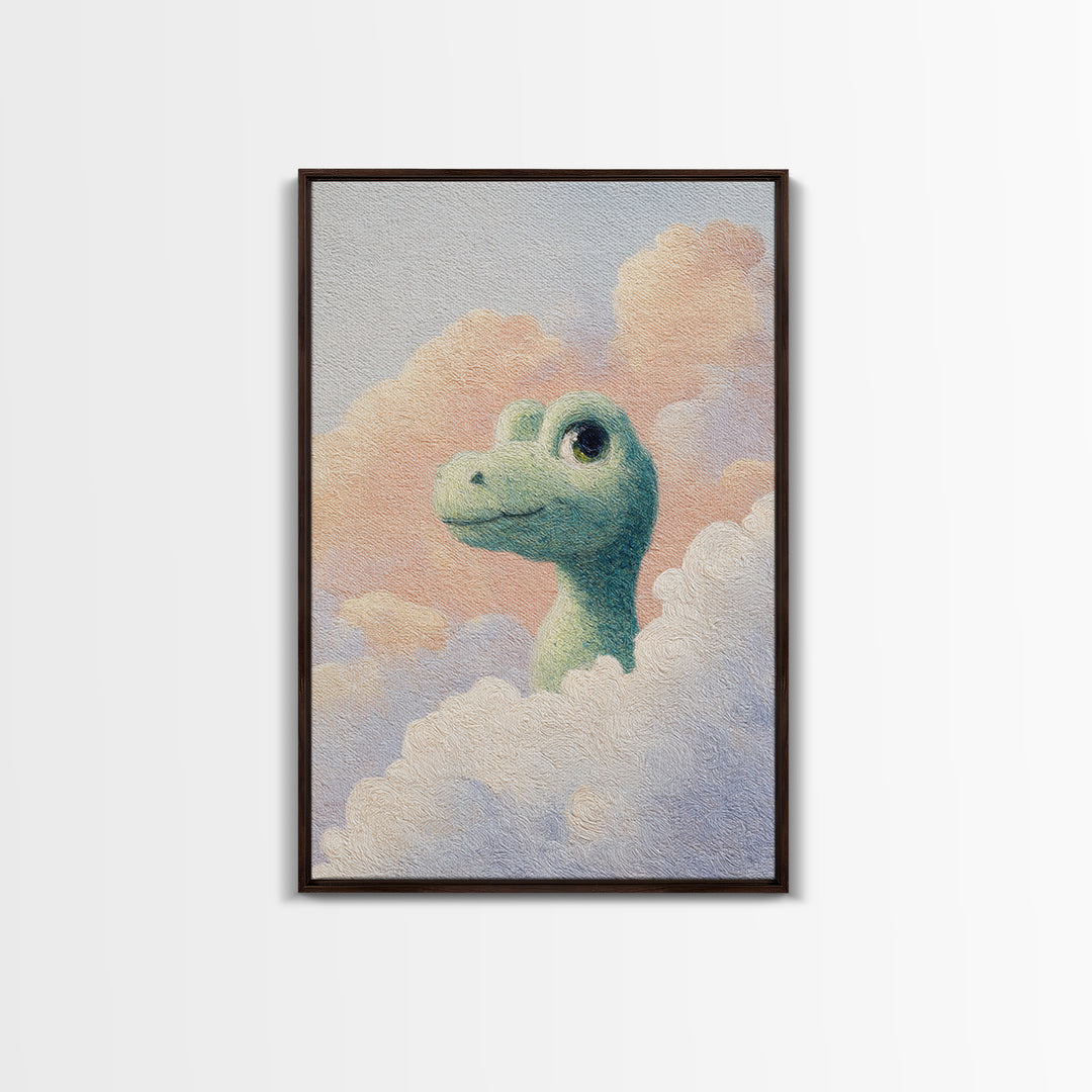Tiny Dinosaur with Friendly Expression Canvas Print, Nursery Art, Digital Download Art, Nursery Decor, Oil Painting, Nursery, NUR-2x3-95