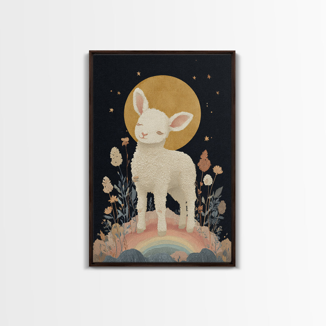 Little Lamb under a Starry Sky Canvas Print, Nursery Art, Nursery Prints, Nursery Decor, Fine Art, Nursery, Kids Wall Decor, NUR-2x3-99
