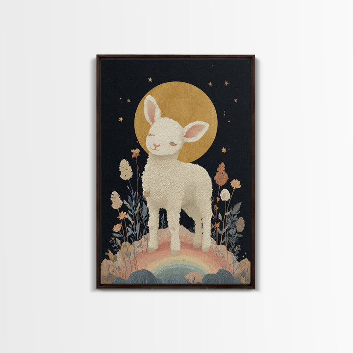 Little Lamb under a Starry Sky Canvas Print, Nursery Art, Nursery Prints, Nursery Decor, Fine Art, Nursery, Kids Wall Decor, NUR-2x3-99
