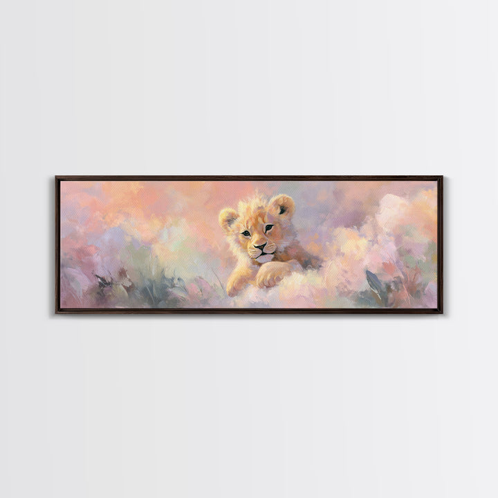 Lion Cub with Soft Golden Mane Framed Canvas Print, Nursery Art, Playroom Decor, Nursery Decor, Nursery, Kids Room Wall Art, NUR-3x1-1