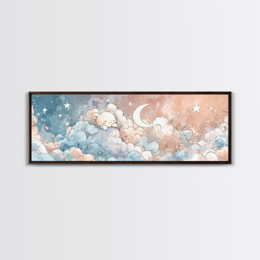 Moon and Stars Canvas Print, Nursery Art, Fine Art Print, Nursery Decor, Watercolor Art, Nursery, Digital Art, NUR-3x1-19