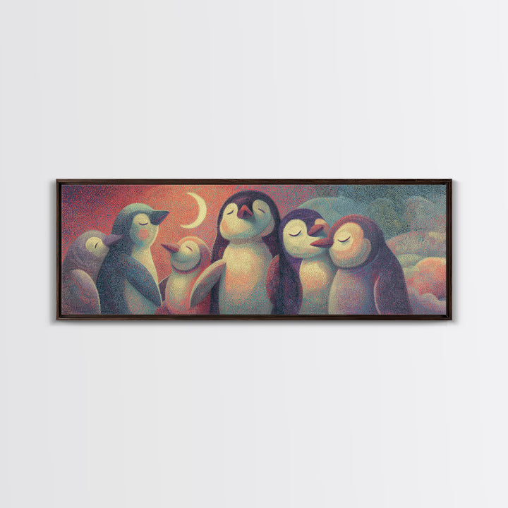 Penguin Holding a Little Heart Shape Framed Canvas Print, Nursery Art, Wall Hangings, Nursery Decor, Abstract Art, Nursery, NUR-3x1-2