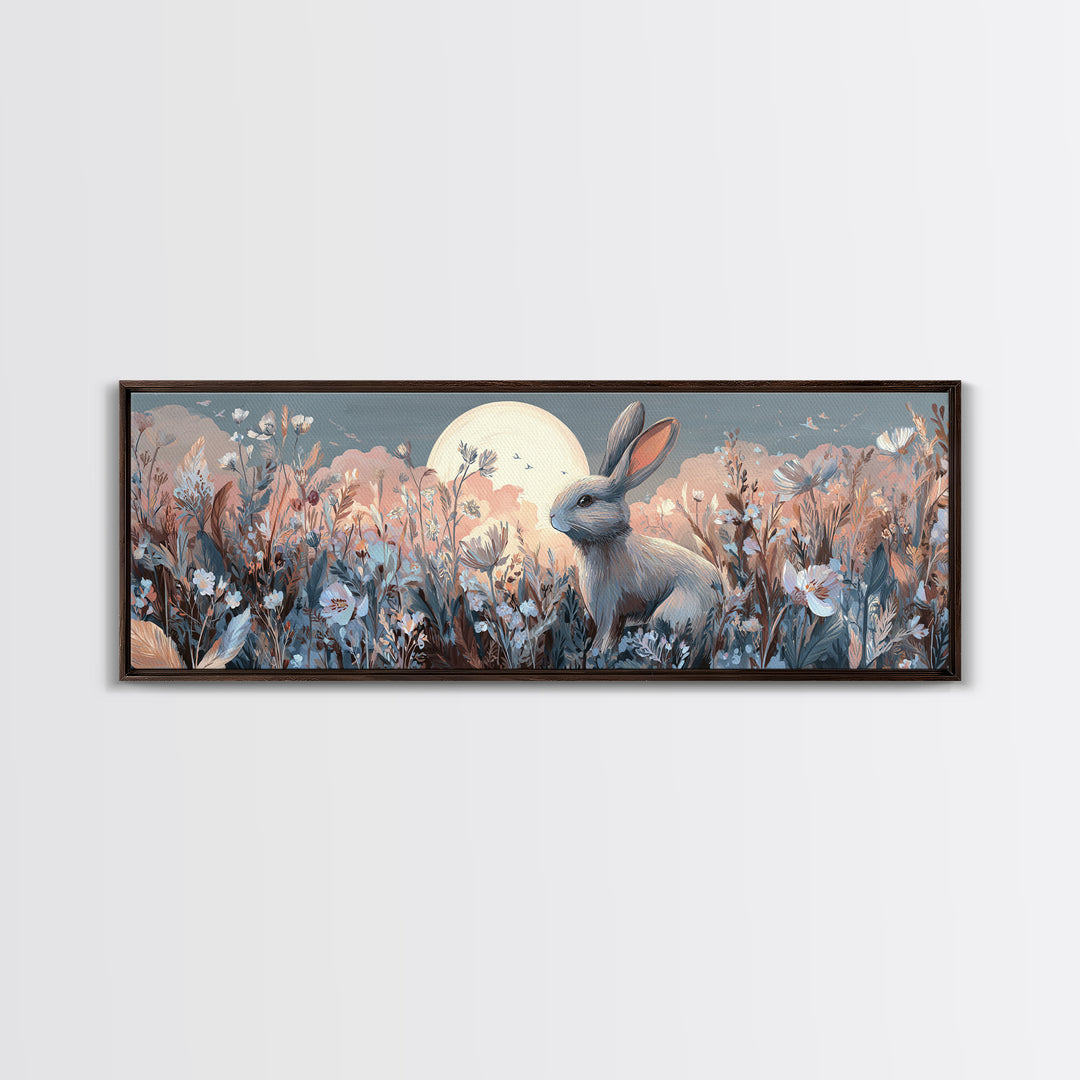 Soft Bunny in a Wildflower Meadow Canvas Print, Nursery Art, Kids Wall Art, Nursery Decor, Fine Art, Nursery, Home Decor, NUR-3x1-21