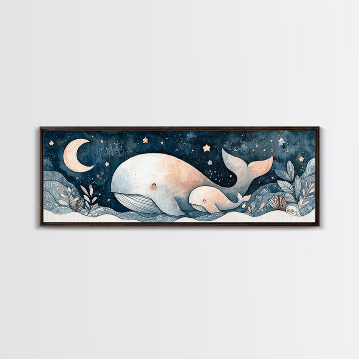 Whale and Tiny Stars Canvas Print, Nursery Art, Dinosaur Wall Art, Nursery Decor, Fine Art, Nursery, Room Decor, NUR-3x1-24
