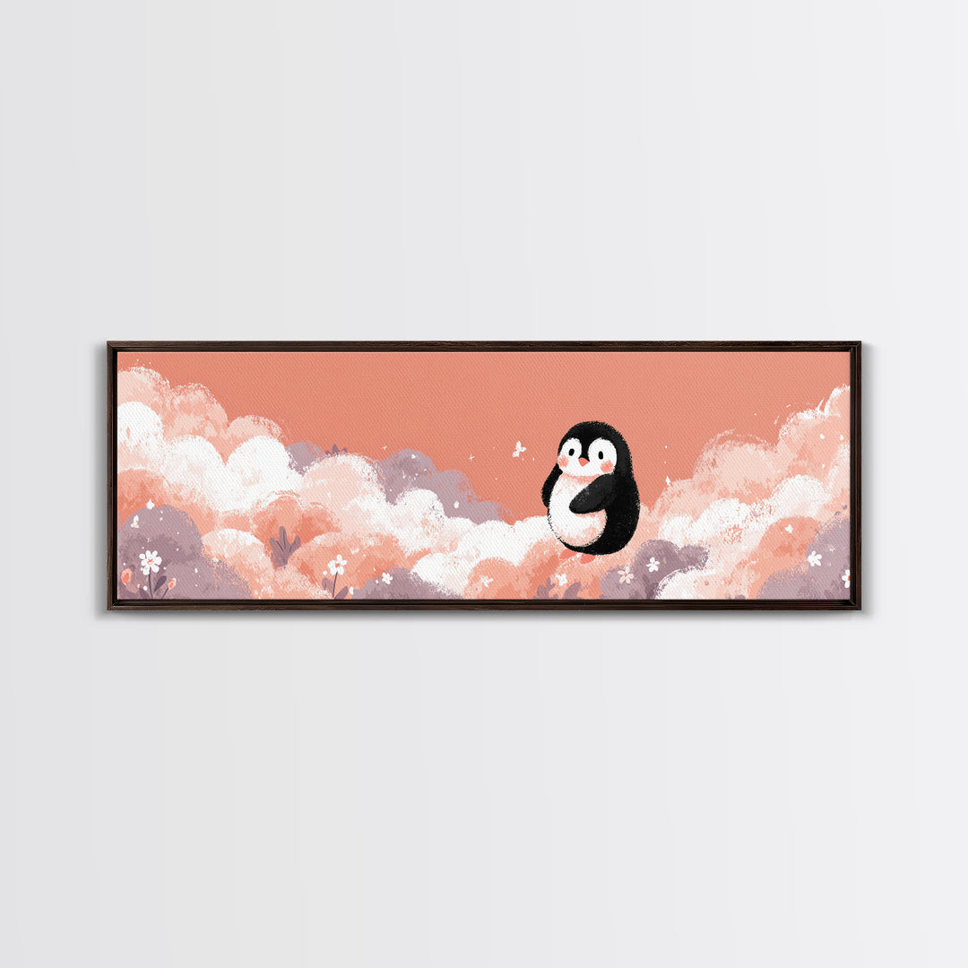 Penguin Holding a Little Heart Shape Canvas Print, Nursery Art, Nursery Wall Decor, Nursery Decor, Abstract Art, Nursery, NUR-3x1-26