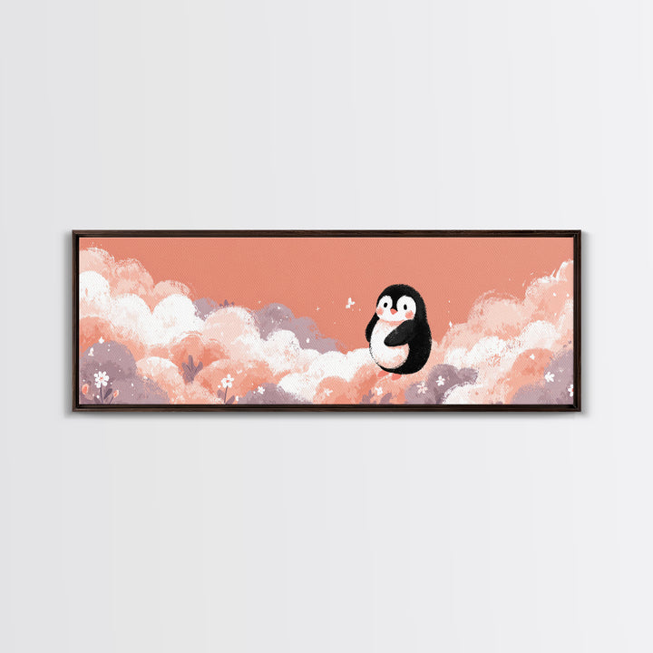 Penguin Holding a Little Heart Shape Canvas Print, Nursery Art, Nursery Wall Decor, Nursery Decor, Abstract Art, Nursery, NUR-3x1-26