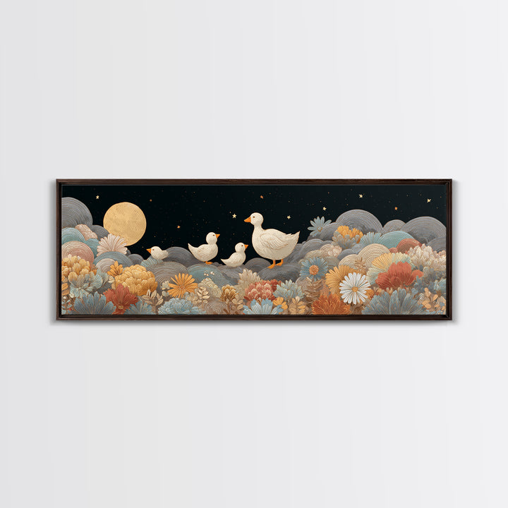 Ducklings Following a Mother Duck Canvas Print, Nursery Art, Wall Art, Nursery Decor, Oil Painting, Nursery, Nursery Prints, NUR-3x1-30