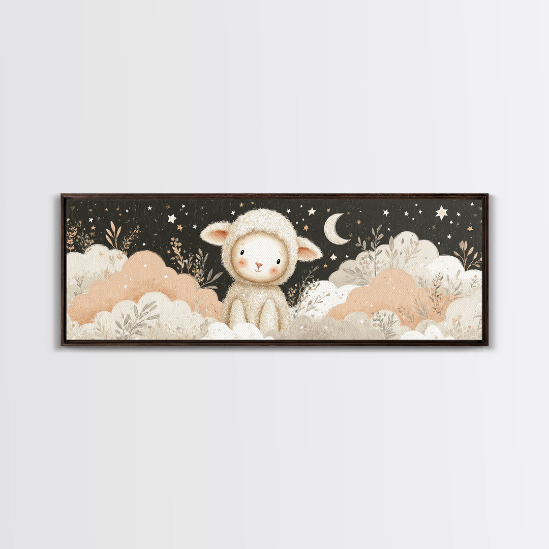 Little Lamb under a Starry Sky Canvas Print, Nursery Art, Luxury Decor, Nursery Decor, Fine Art, Nursery, Nursery Wall Art, NUR-3x1-35