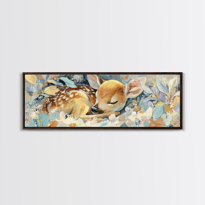 Deer Fawn Sleeping Canvas Print, Nursery Art, Modern Decor, Nursery Decor, Fine Art, Nursery, Art Print, Digital Art, NUR-3x1-39