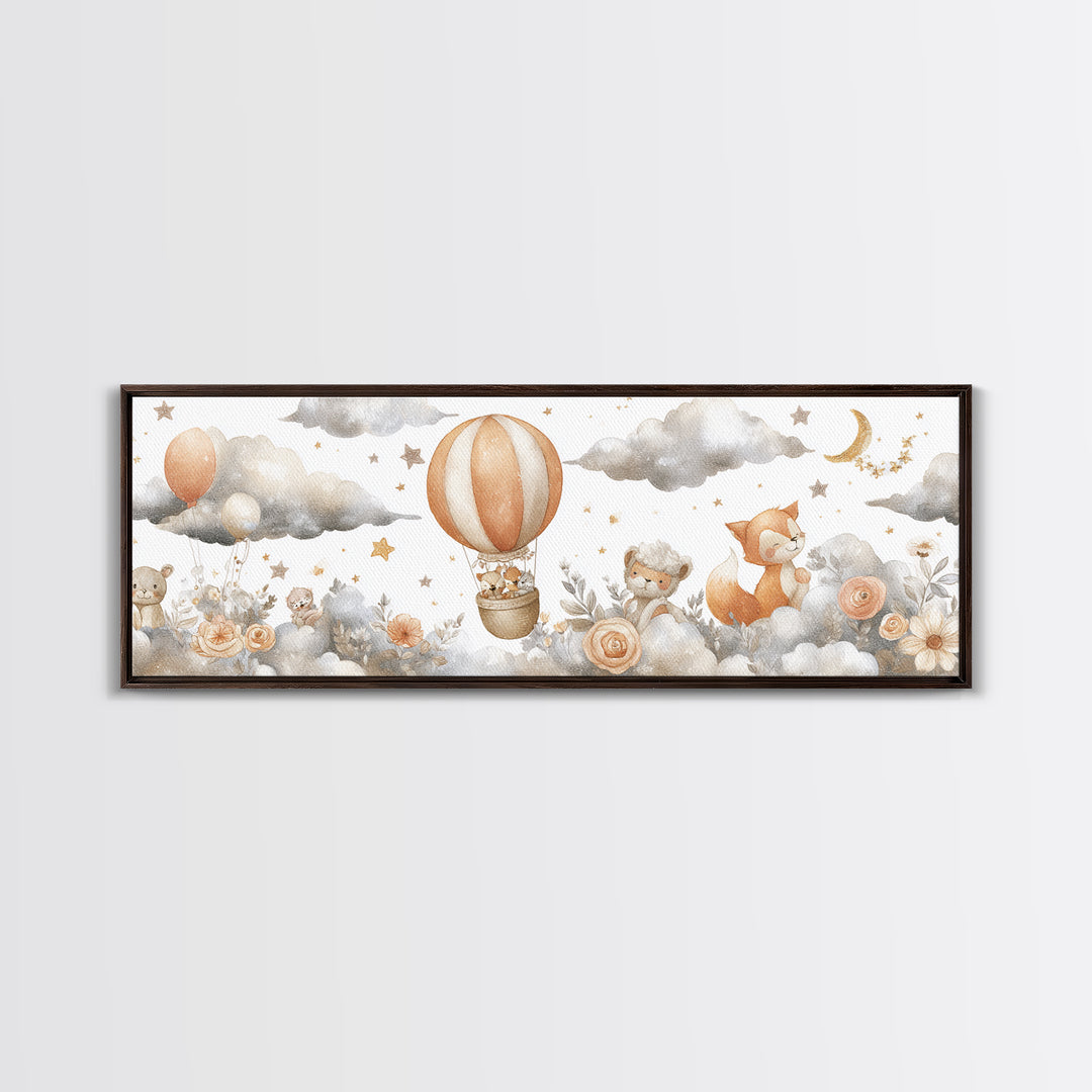 Floating Hot Air Balloon Canvas Print, Nursery Art, Baby Girl Nursery, Nursery Decor, Watercolor Art, Nursery, Fine Art Print, NUR-3x1-4