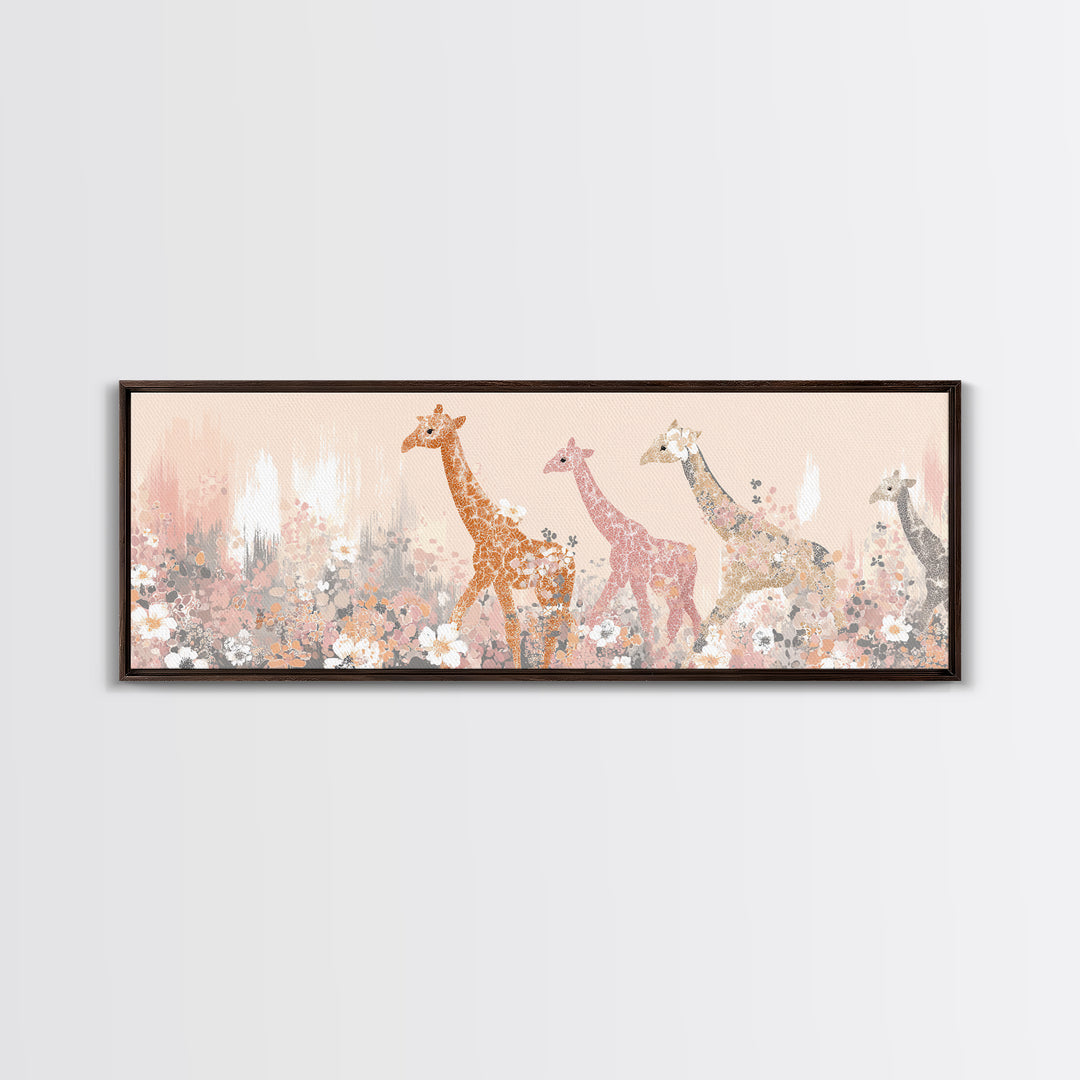 Gentle Giraffe with Pastel Flowers Canvas Print, Nursery Art, Wall Art Set of 3, Nursery Decor, Watercolor Art, Nursery, NUR-3x1-42