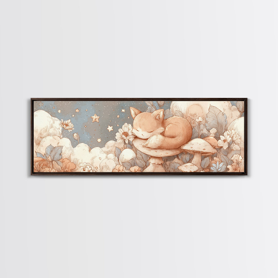 Woodland Fox Tucked Framed Canvas Print, Nursery Art, Gallery Decor, Nursery Decor, Fine Art, Nursery, Wall Art, Wall Decor, NUR-3x1-44