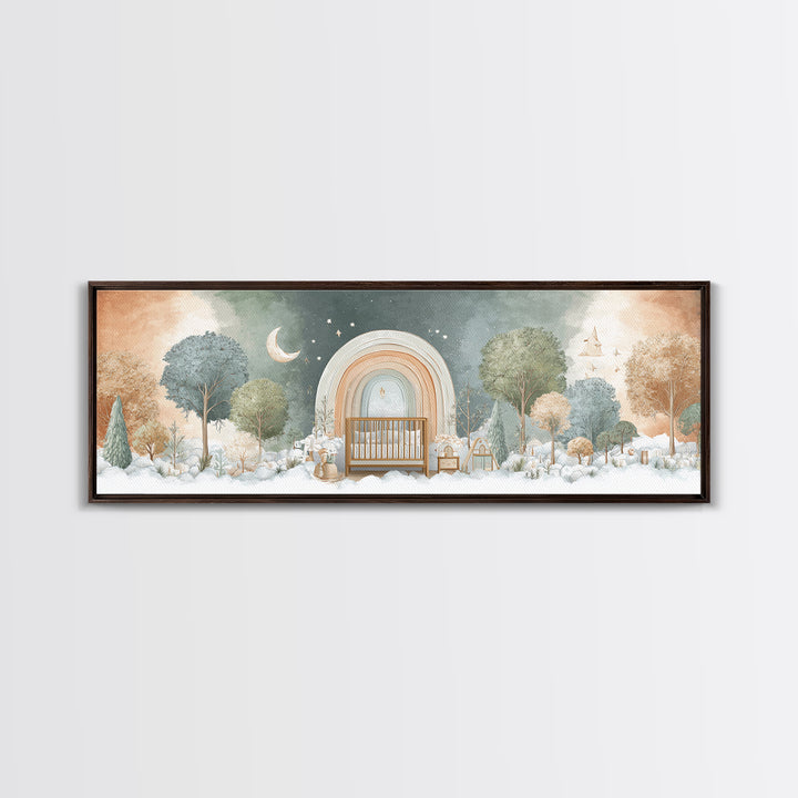 Rainbow Arch with Muted Nursery Colors Framed Canvas Print, Nursery Art, Digital Art, Nursery Decor, Oil Painting, Nursery, NUR-3x1-47