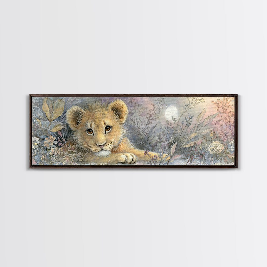 Lion Cub with Soft Golden Mane Canvas Print, Nursery Art, Woodland Nursery, Nursery Decor, Abstract Art, Nursery, Gallery Decor, NUR-3x1-49
