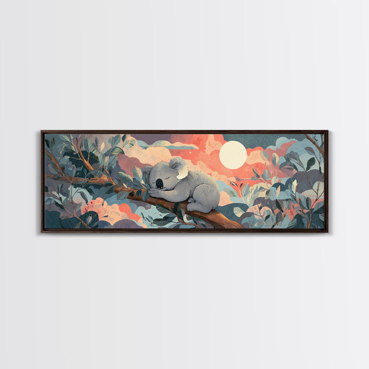 Sleeping Koala on Eucalyptus Branch Framed Canvas Print, Nursery Art, Nursery, Nursery Decor, Nursery, Playroom Wall Decor, NUR-3x1-5