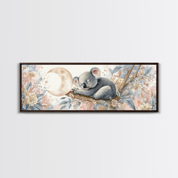 Sleeping Koala on Eucalyptus Branch Framed Canvas Print, Nursery Art, Watercolor Print, Nursery Decor, Oil Painting, Nursery, NUR-3x1-53