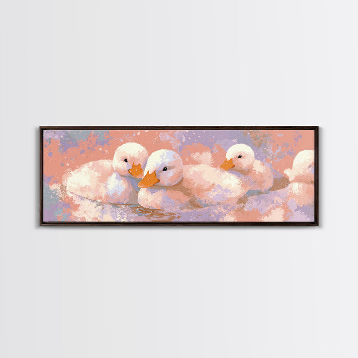 Ducklings Following a Mother Duck Canvas Print, Nursery Art, Playroom Wall Art, Nursery Decor, Nursery, Statement Artwork, NUR-3x1-54