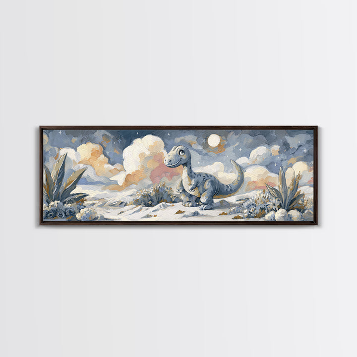 Tiny Dinosaur with Friendly Expression Framed Canvas Print, Nursery Art, Contemporary Art, Nursery Decor, Fine Art, Nursery, NUR-3x1-55