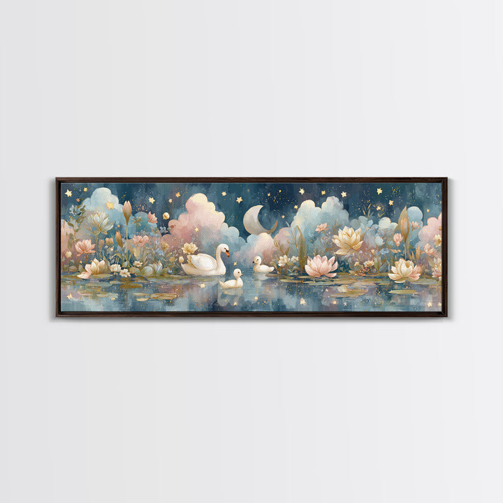 Swan and Cygnet Framed Canvas Print, Nursery Art, Textured Painting, Nursery Decor, Fine Art, Nursery, Wall Art Print, NUR-3x1-56