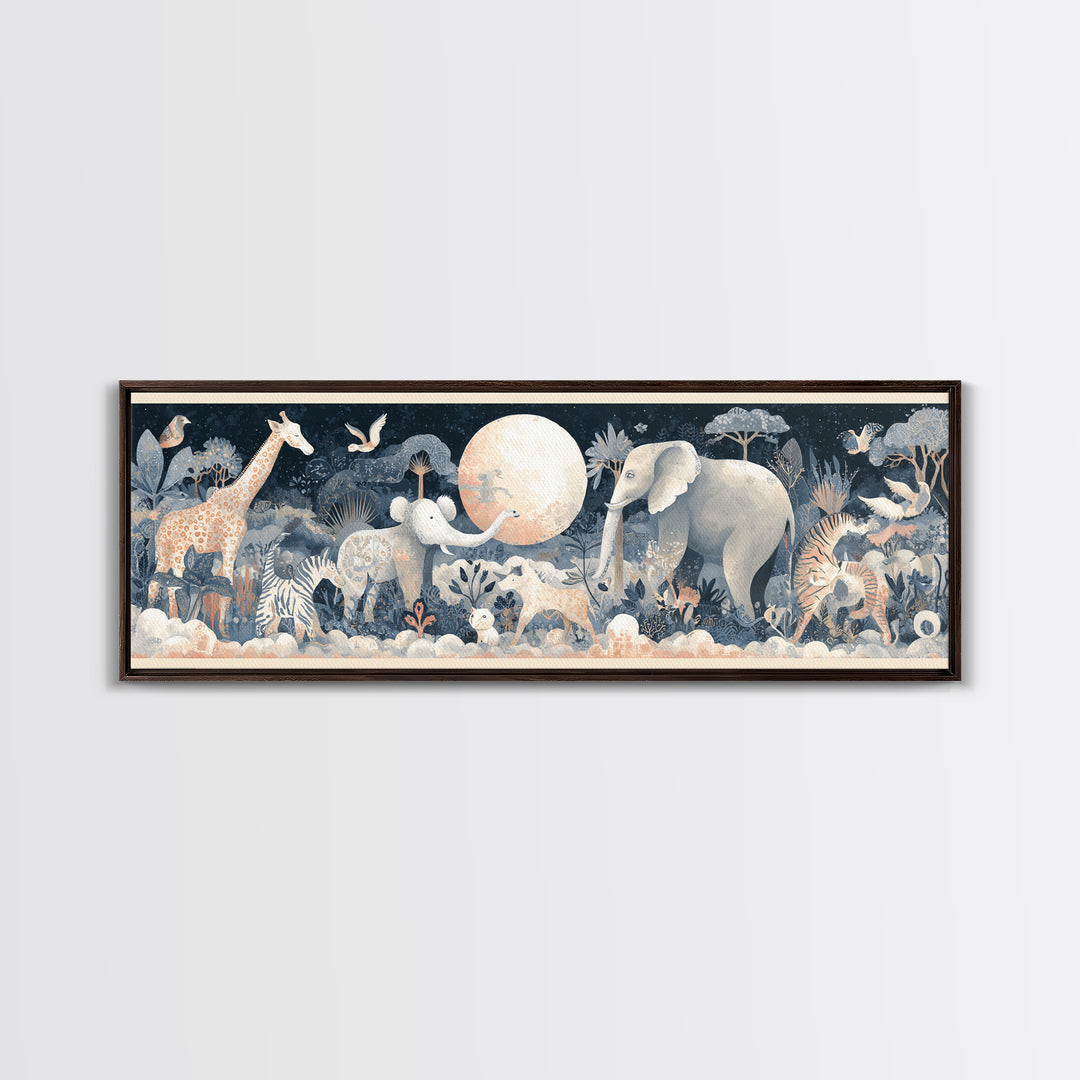 Pastel Jungle Animals Framed Canvas Print, Nursery Art, Nursery Prints, Nursery Decor, Fine Art, Nursery, Kids Wall Decor, NUR-3x1-58
