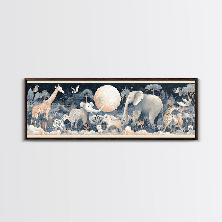 Pastel Jungle Animals Framed Canvas Print, Nursery Art, Nursery Prints, Nursery Decor, Fine Art, Nursery, Kids Wall Decor, NUR-3x1-58